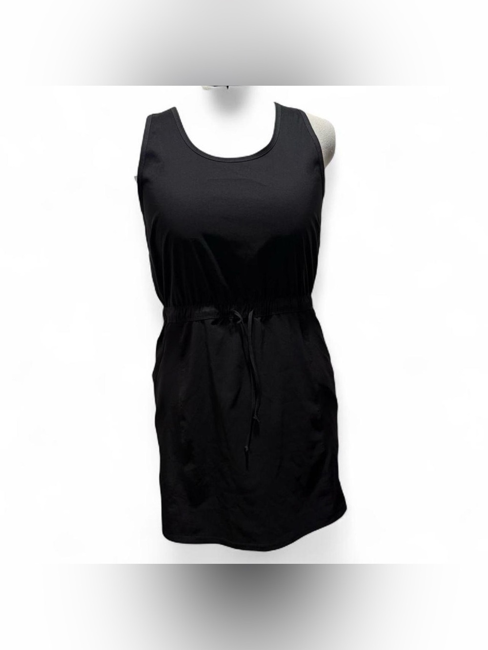 Marika Black Sleeveless Drawstring Mini Dress